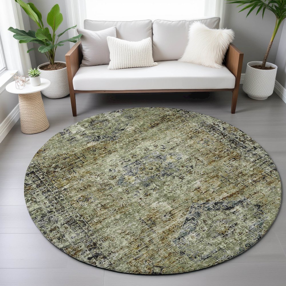 Machine Washable Indoor/Outdoor Chantille ACN2170 Aloe 8' x 8' Round Rug. Picture 5
