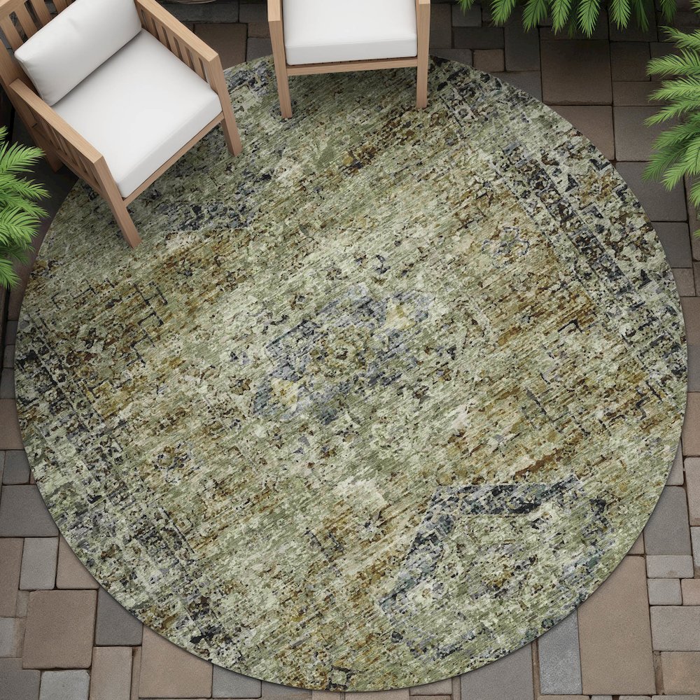 Machine Washable Indoor/Outdoor Chantille ACN2170 Aloe 8' x 8' Round Rug. Picture 6