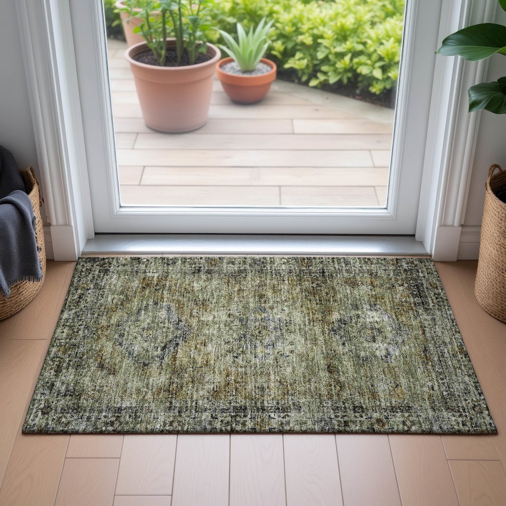 Machine Washable Indoor/Outdoor Chantille ACN2170 Aloe 1'8" x 2'6" Rug. Picture 5