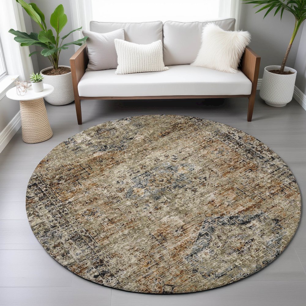 Machine Washable Indoor/Outdoor Chantille ACN2170 Copper 8' x 8' Round Rug. Picture 5