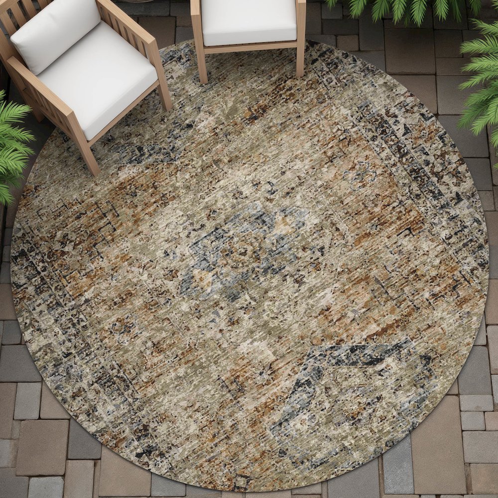 Machine Washable Indoor/Outdoor Chantille ACN2170 Copper 8' x 8' Round Rug. Picture 6