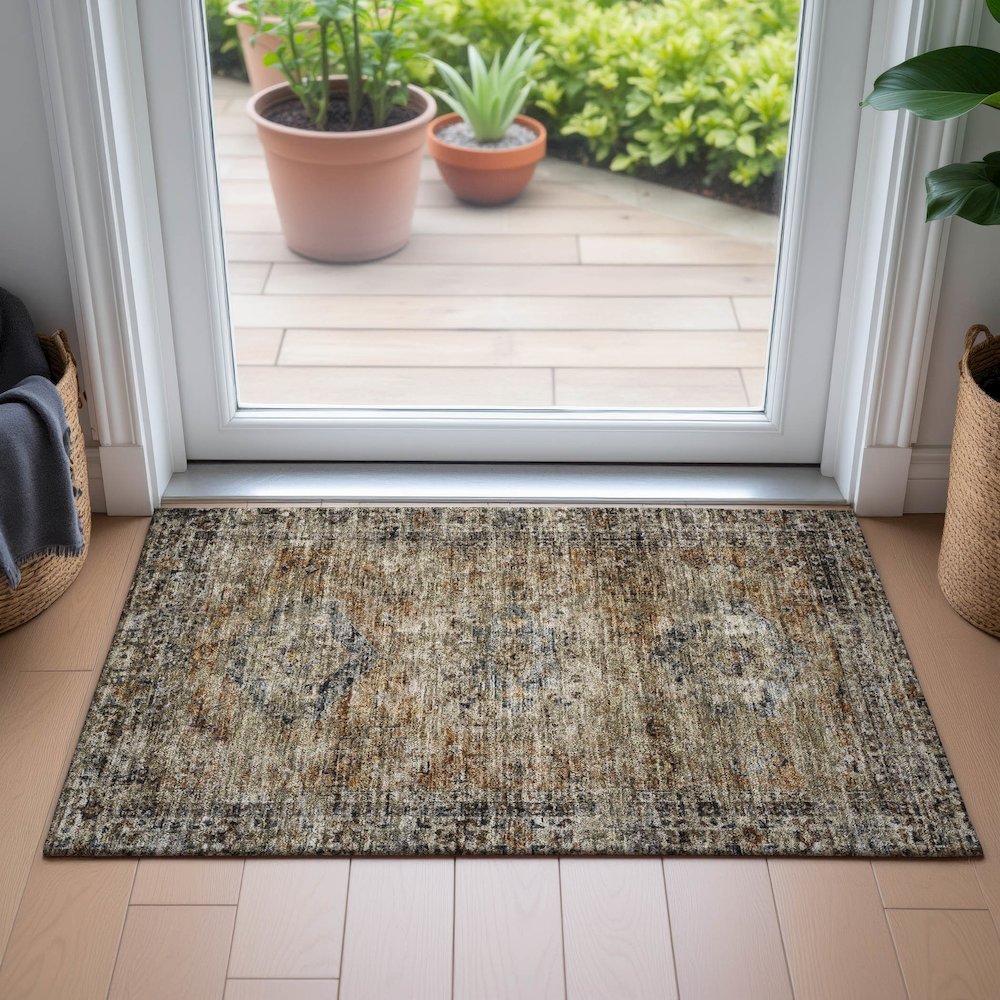 Machine Washable Indoor/Outdoor Chantille ACN2170 Copper 1'8" x 2'6" Rug. Picture 5
