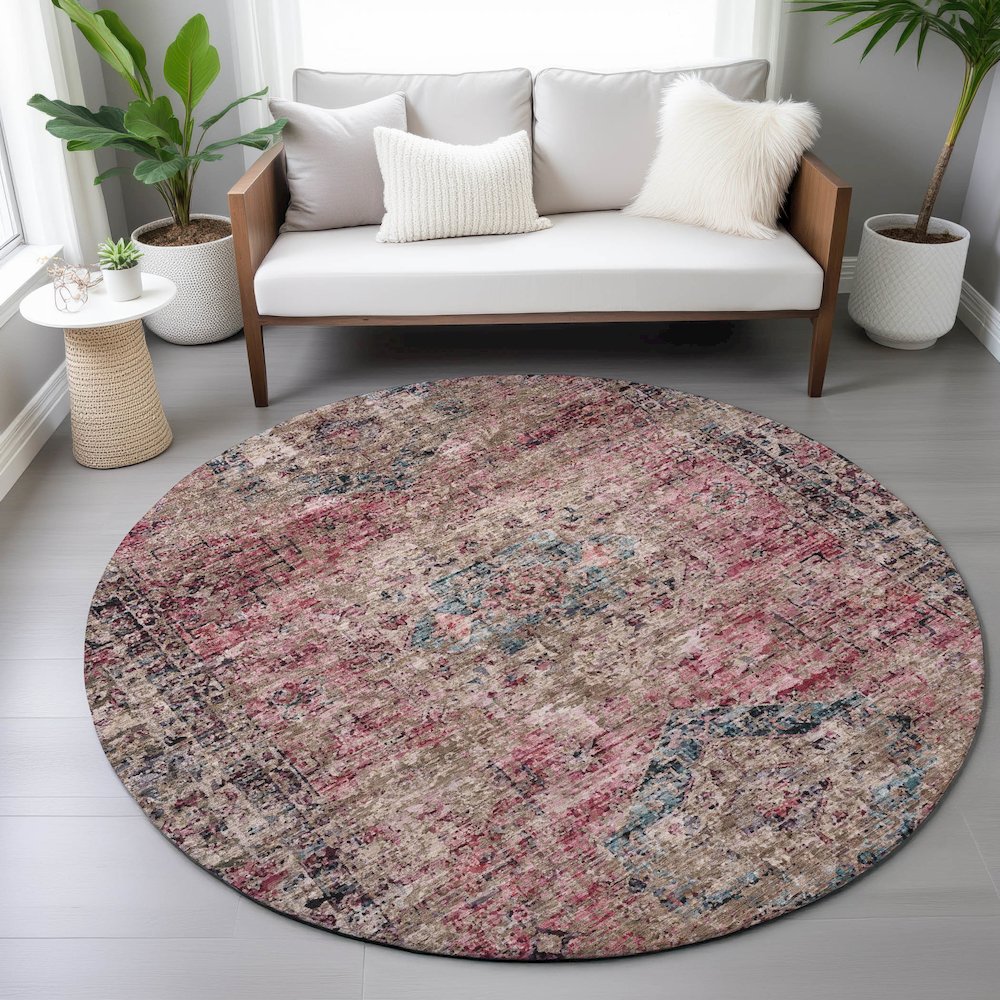 Machine Washable Indoor/Outdoor Chantille ACN2170 Pink 8' x 8' Round Rug. Picture 5