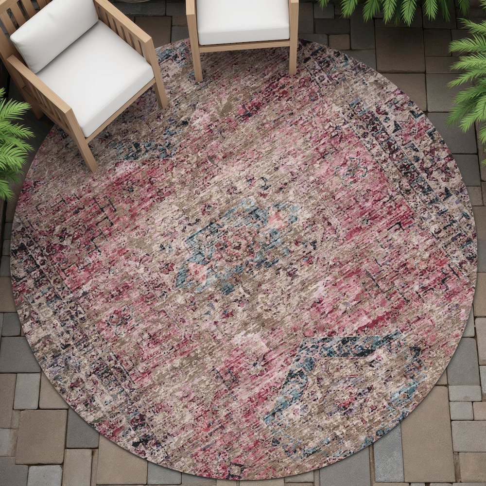 Machine Washable Indoor/Outdoor Chantille ACN2170 Pink 8' x 8' Round Rug. Picture 6
