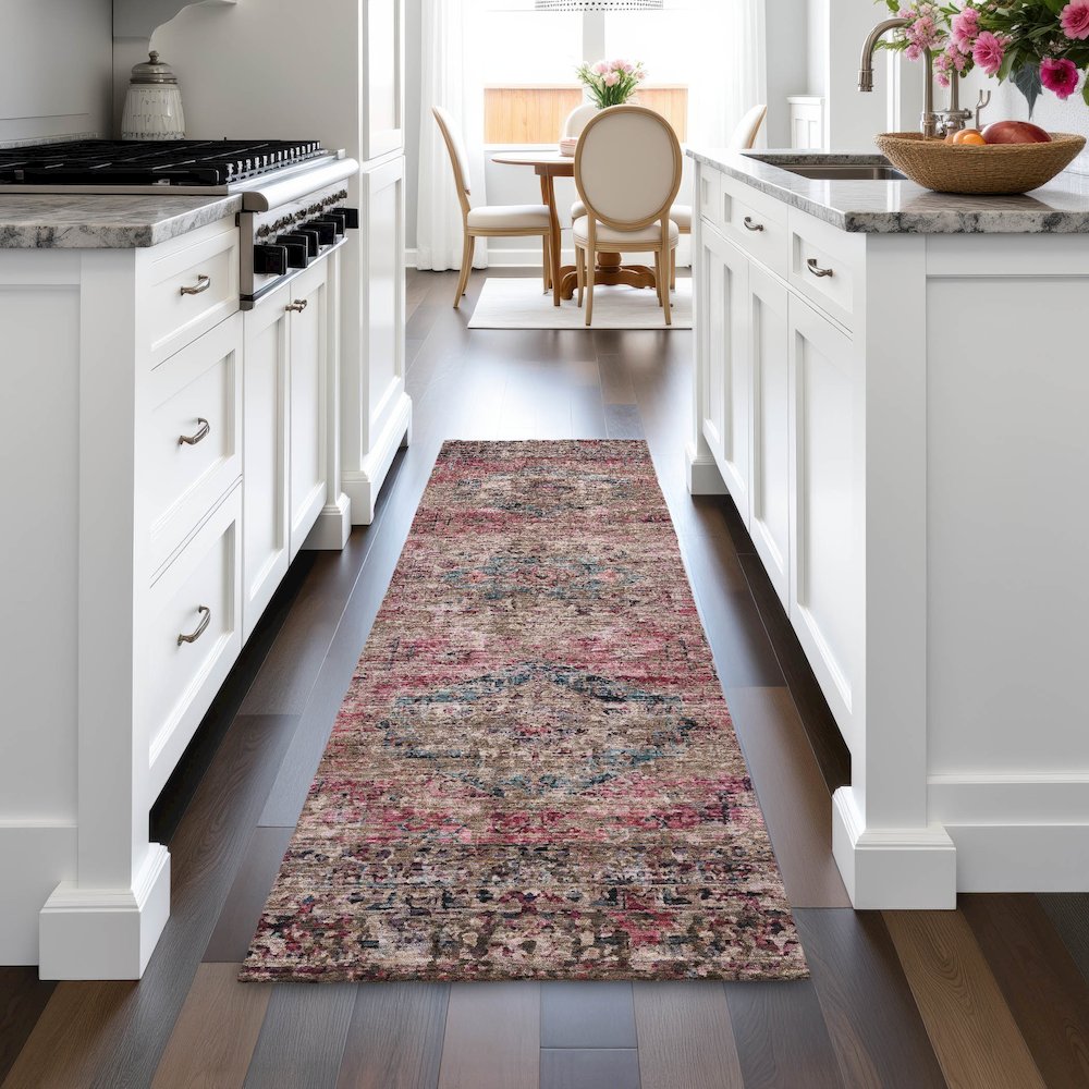 Machine Washable Indoor/Outdoor Chantille ACN2170 Pink 2'3" x 7'6" Runner Rug. Picture 5