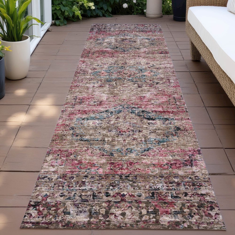 Machine Washable Indoor/Outdoor Chantille ACN2170 Pink 2'3" x 7'6" Runner Rug. Picture 6