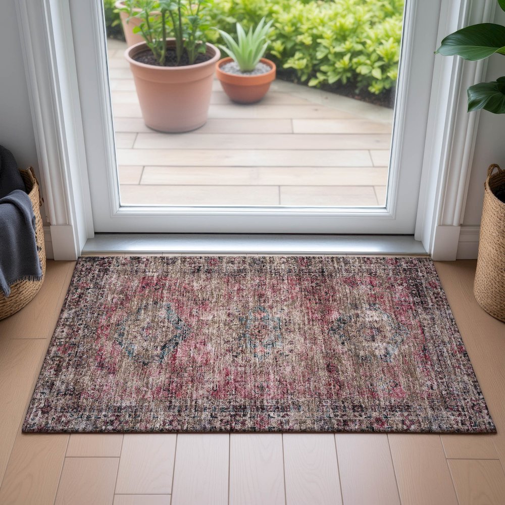 Machine Washable Indoor/Outdoor Chantille ACN2170 Pink 1'8" x 2'6" Rug. Picture 5