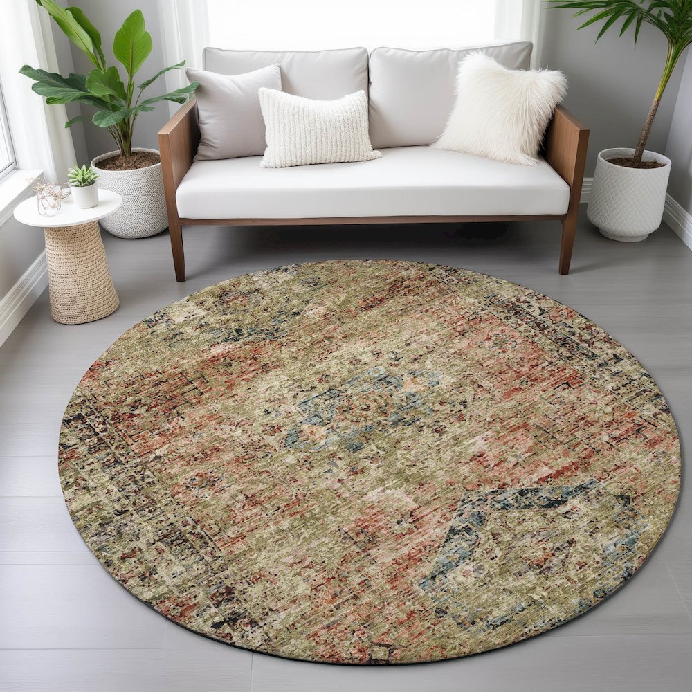 Machine Washable Indoor/Outdoor Chantille ACN2170 Terracotta 8' x 8' Round Rug. Picture 5