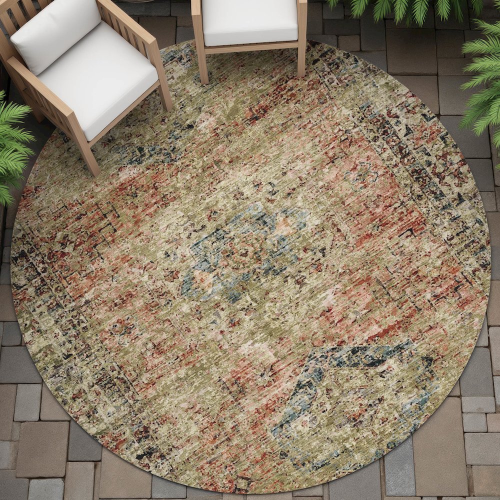 Machine Washable Indoor/Outdoor Chantille ACN2170 Terracotta 8' x 8' Round Rug. Picture 6