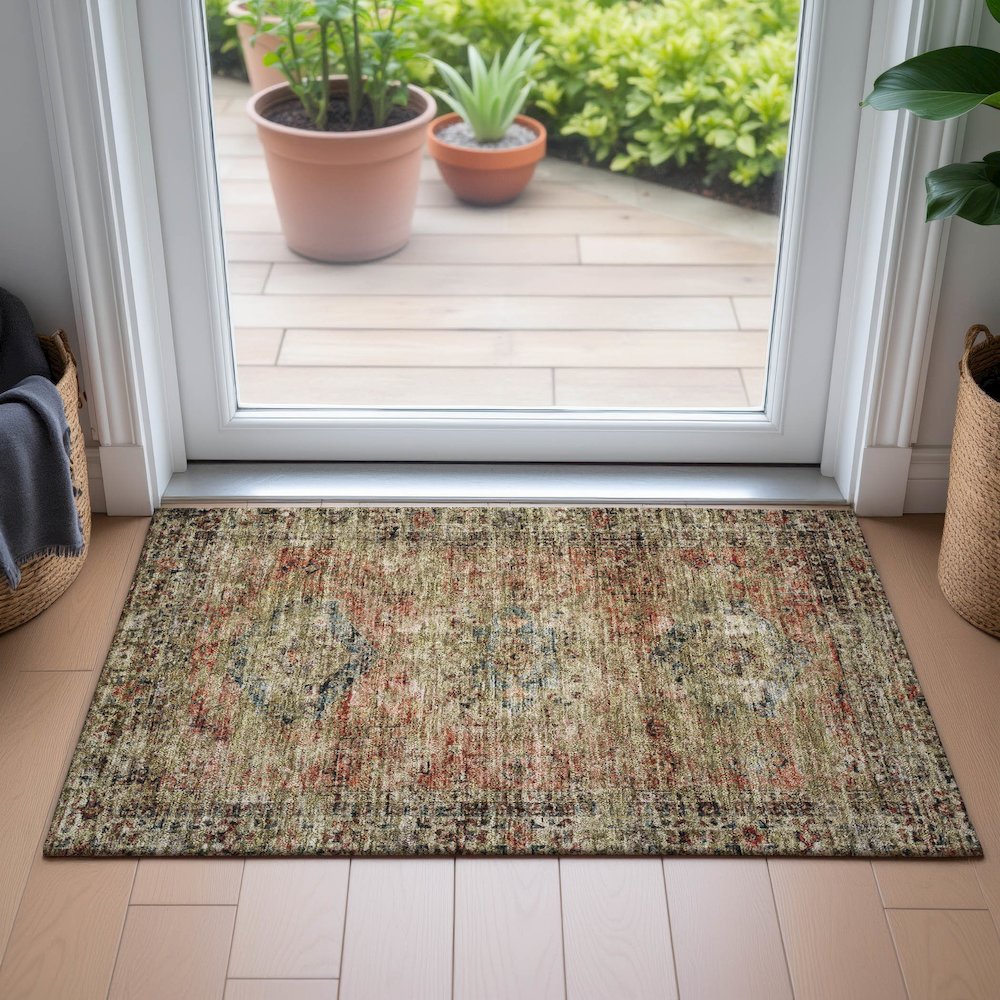 Machine Washable Indoor/Outdoor Chantille ACN2170 Terracotta 1'8" x 2'6" Rug. Picture 5