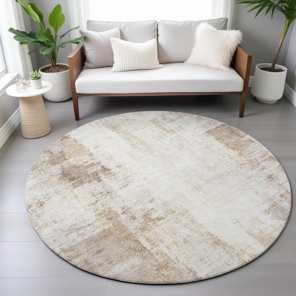 Machine Washable Indoor/Outdoor Chantille ACN2171 Beige 8' x 8' Round Rug. Picture 5