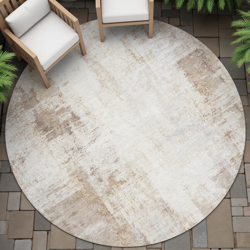Machine Washable Indoor/Outdoor Chantille ACN2171 Beige 8' x 8' Round Rug. Picture 6