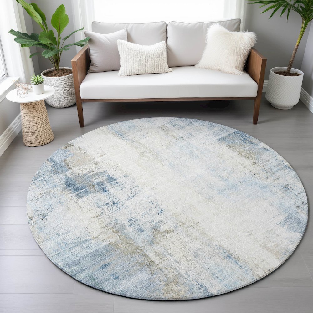Machine Washable Indoor/Outdoor Chantille ACN2171 Blue 8' x 8' Round Rug. Picture 5