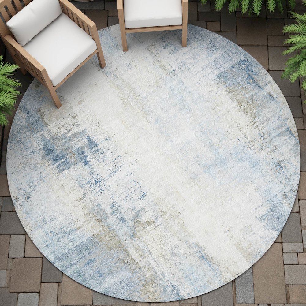 Machine Washable Indoor/Outdoor Chantille ACN2171 Blue 8' x 8' Round Rug. Picture 6