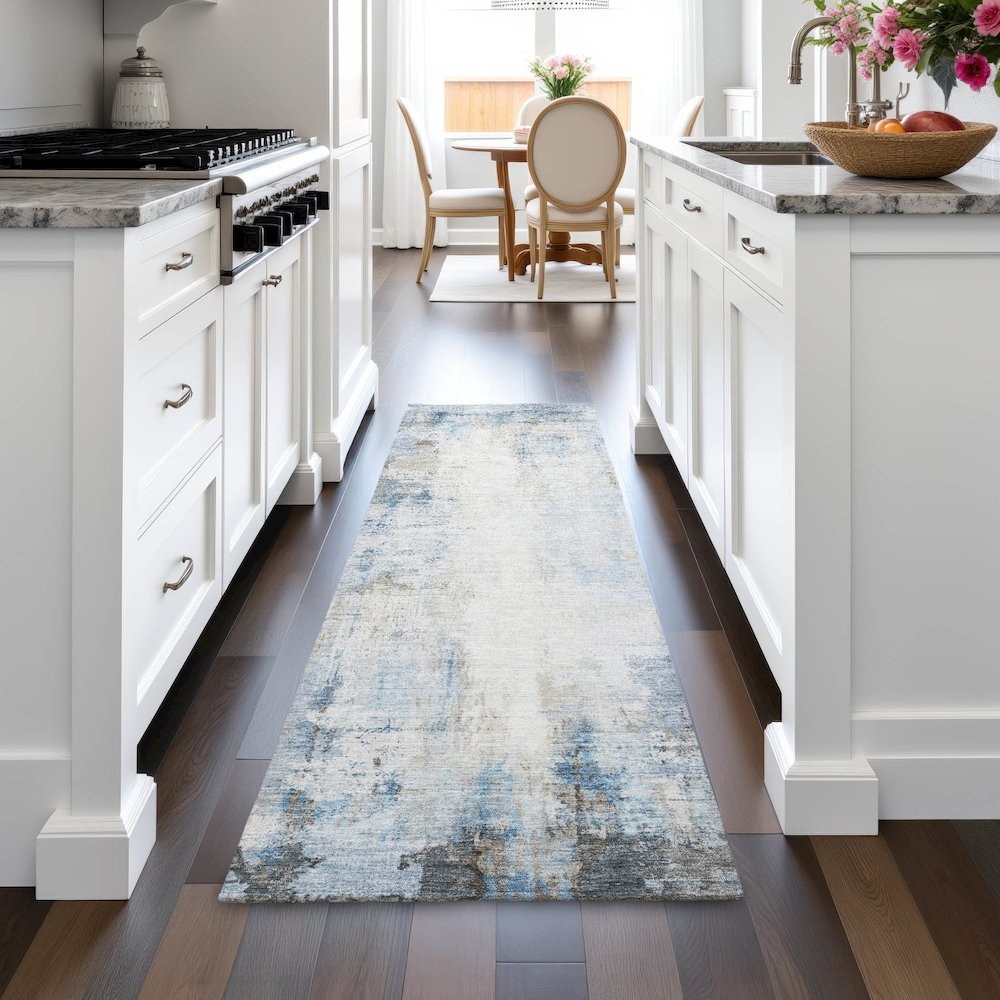 Machine Washable Indoor/Outdoor Chantille ACN2171 Blue 2'3" x 7'6" Runner Rug. Picture 5