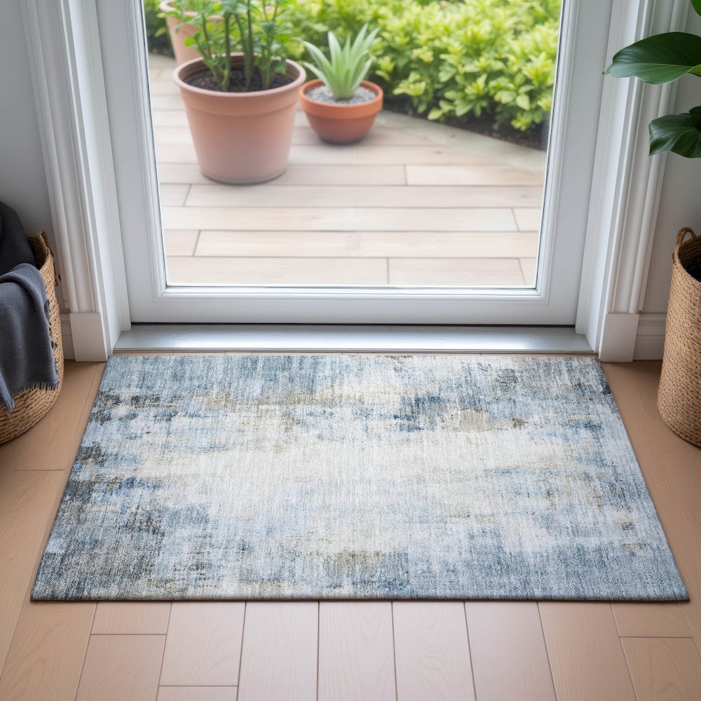 Machine Washable Indoor/Outdoor Chantille ACN2171 Blue 1'8" x 2'6" Rug. Picture 5