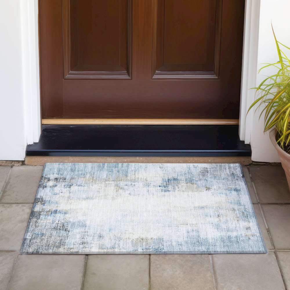 Machine Washable Indoor/Outdoor Chantille ACN2171 Blue 1'8" x 2'6" Rug. Picture 6
