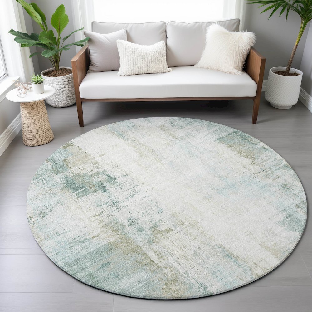 Machine Washable Indoor/Outdoor Chantille ACN2171 Sage 8' x 8' Round Rug. Picture 5