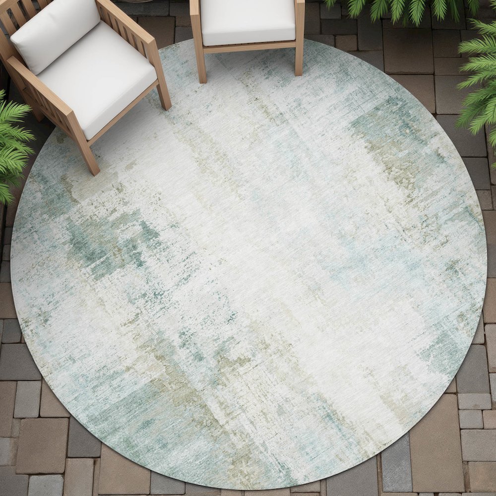 Machine Washable Indoor/Outdoor Chantille ACN2171 Sage 8' x 8' Round Rug. Picture 6