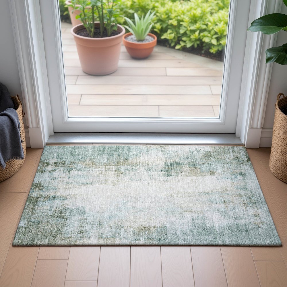Machine Washable Indoor/Outdoor Chantille ACN2171 Sage 1'8" x 2'6" Rug. Picture 5
