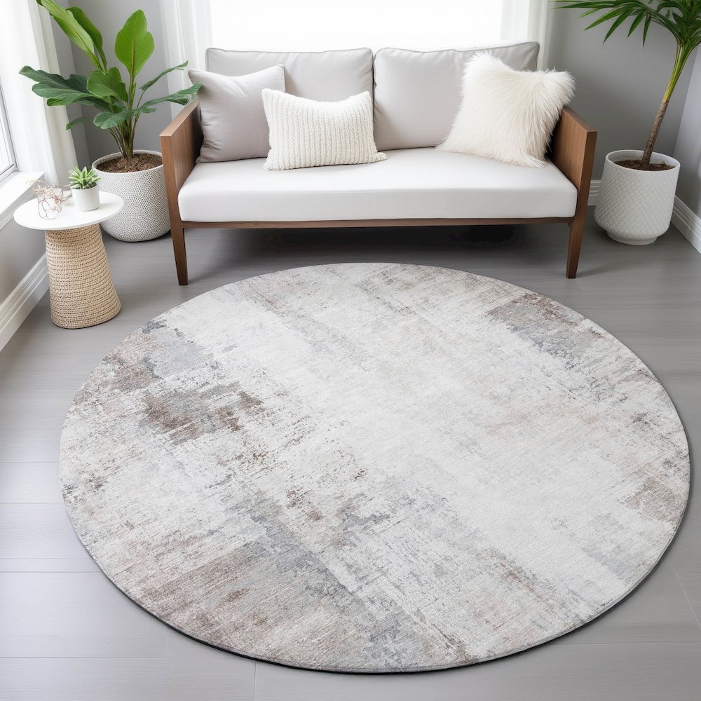 Machine Washable Indoor/Outdoor Chantille ACN2171 Taupe 8' x 8' Round Rug. Picture 5