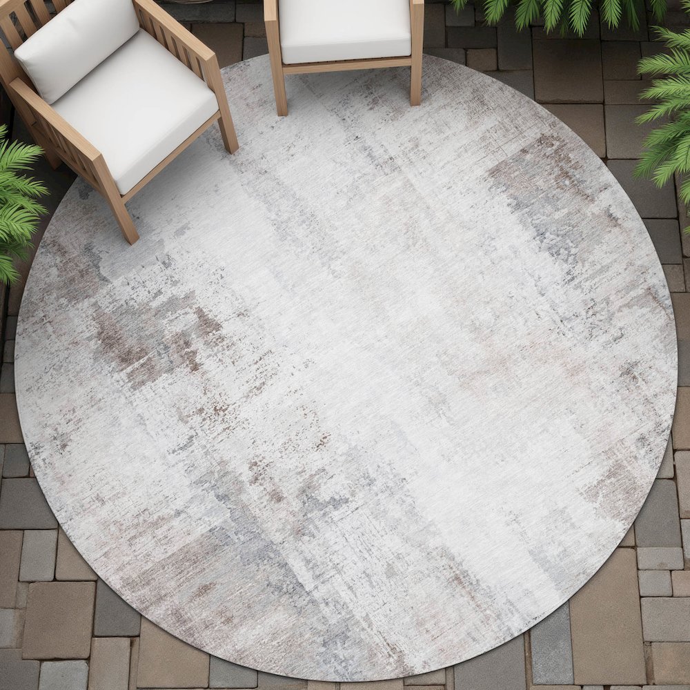 Machine Washable Indoor/Outdoor Chantille ACN2171 Taupe 8' x 8' Round Rug. Picture 6