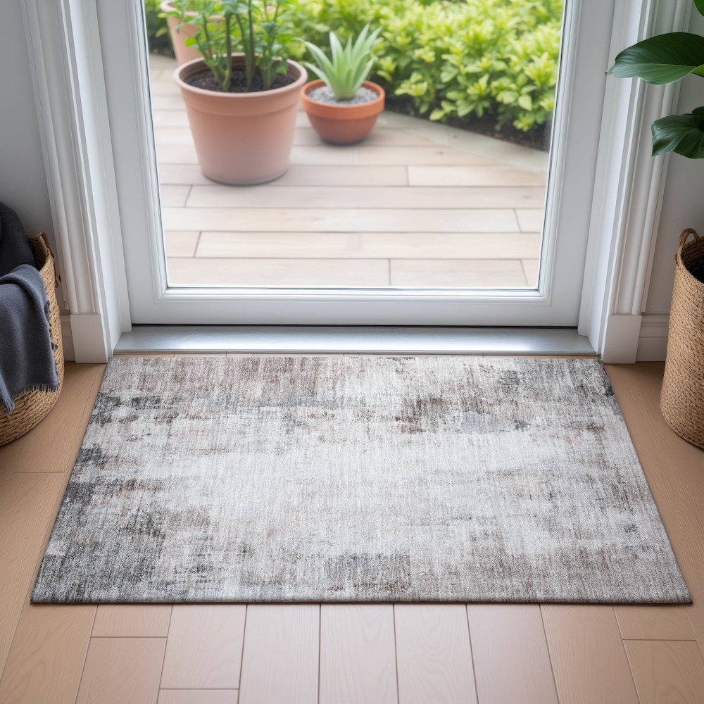 Machine Washable Indoor/Outdoor Chantille ACN2171 Taupe 1'8" x 2'6" Rug. Picture 5