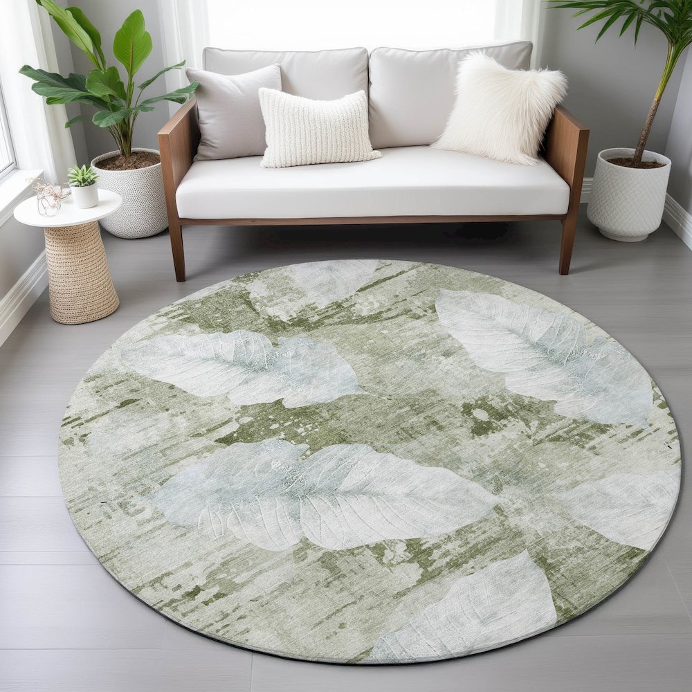 Machine Washable Indoor/Outdoor Chantille ACN2172 Aloe 8' x 8' Round Rug. Picture 5