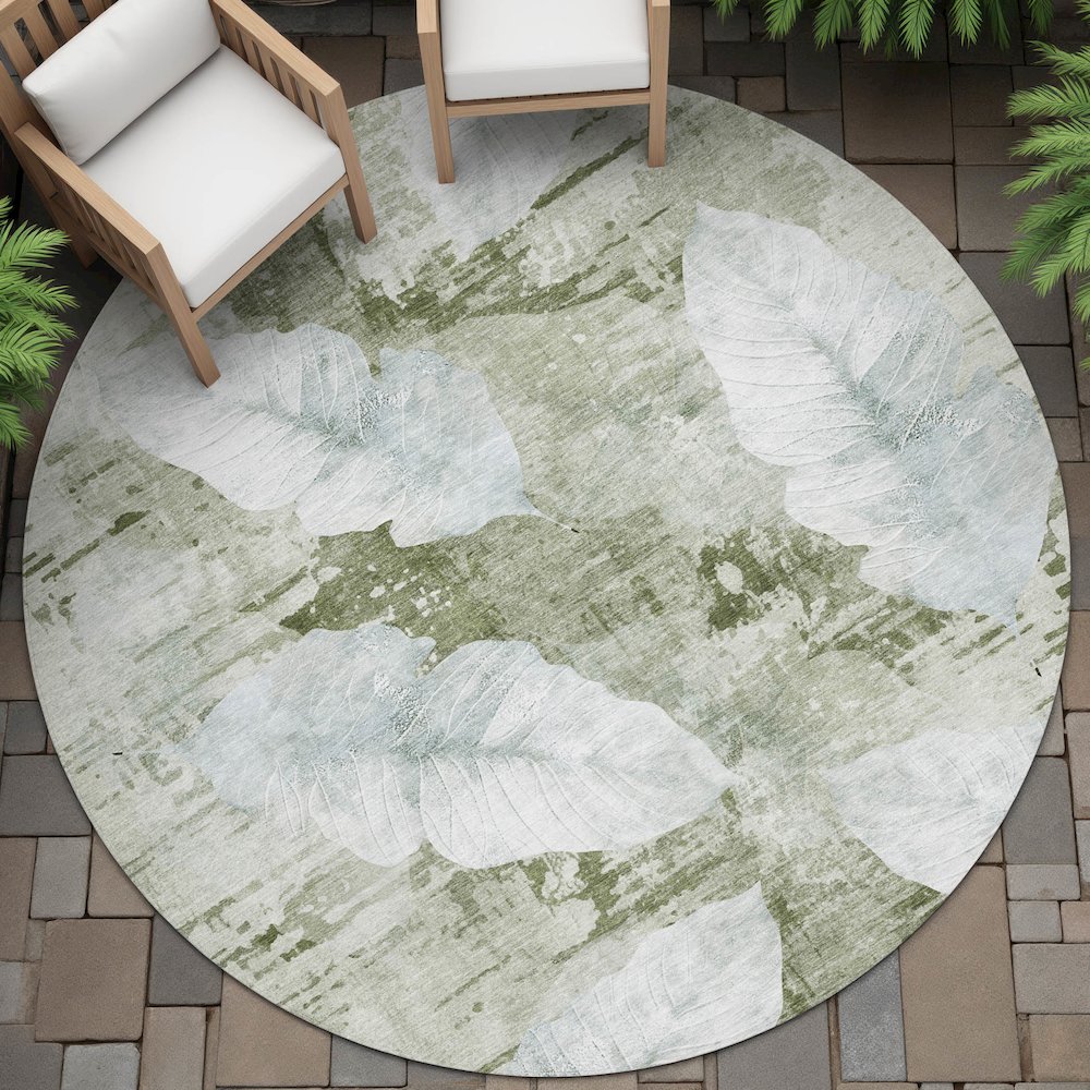 Machine Washable Indoor/Outdoor Chantille ACN2172 Aloe 8' x 8' Round Rug. Picture 6