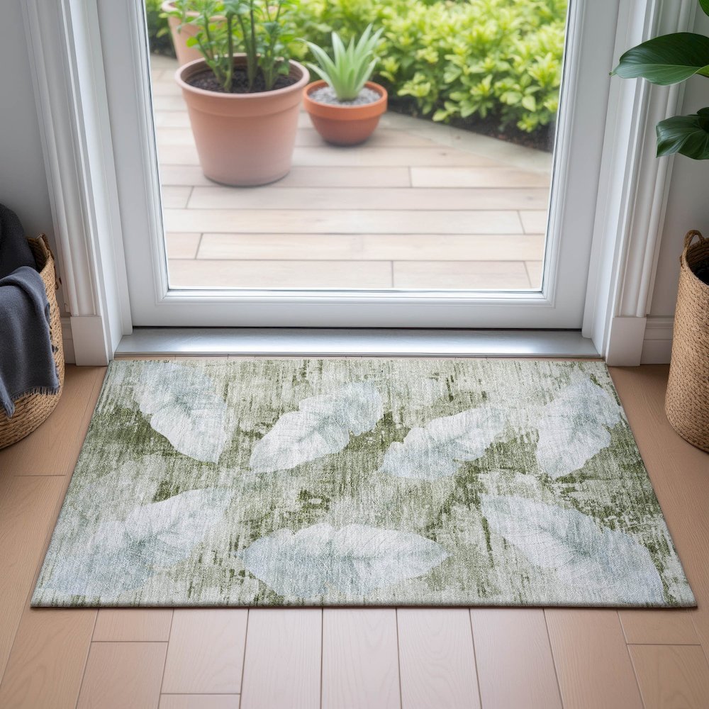 Machine Washable Indoor/Outdoor Chantille ACN2172 Aloe 1'8" x 2'6" Rug. Picture 5