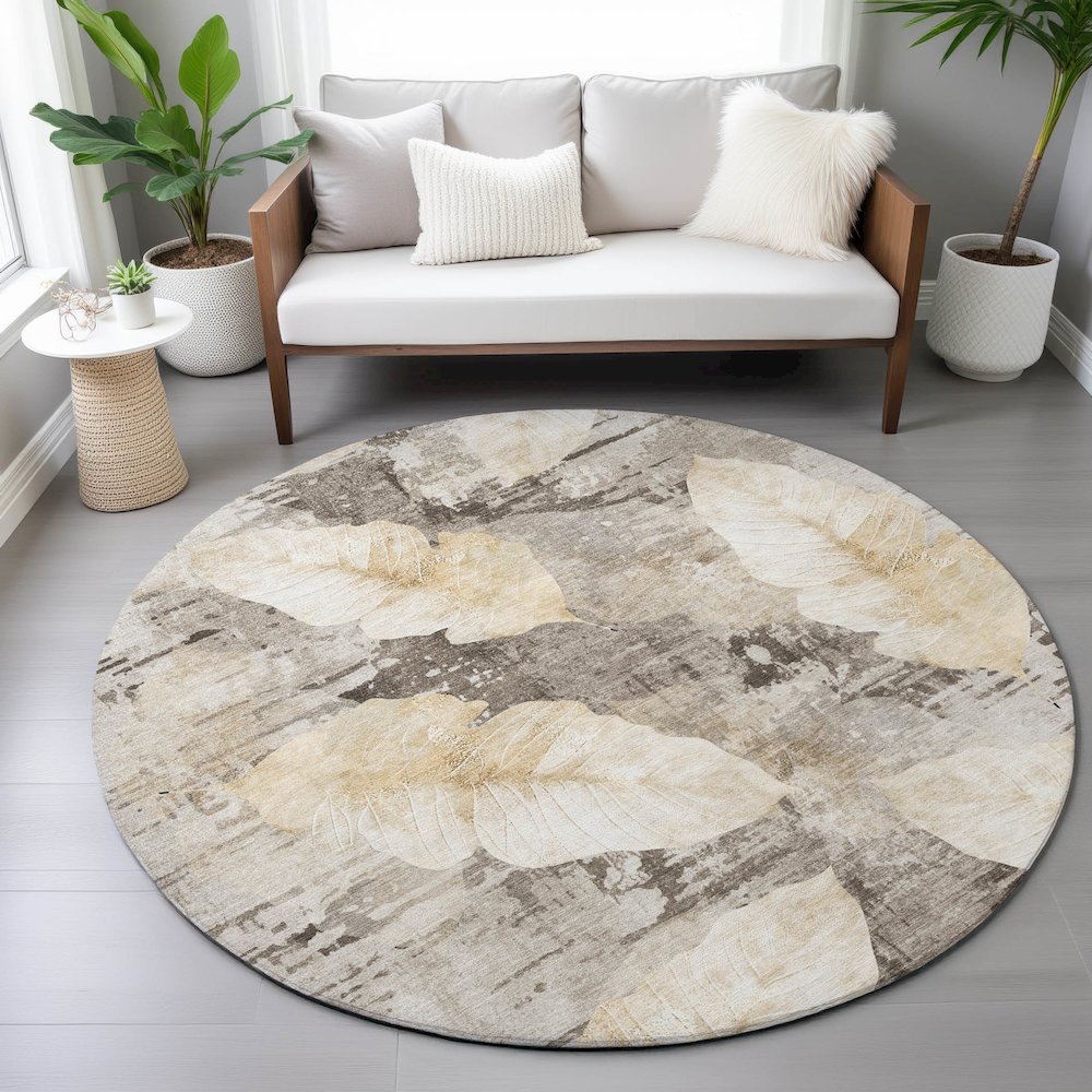 Machine Washable Indoor/Outdoor Chantille ACN2172 Brown 8' x 8' Round Rug. Picture 5