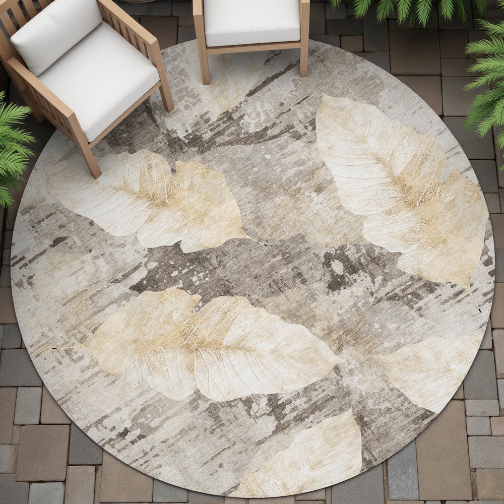Machine Washable Indoor/Outdoor Chantille ACN2172 Brown 8' x 8' Round Rug. Picture 6