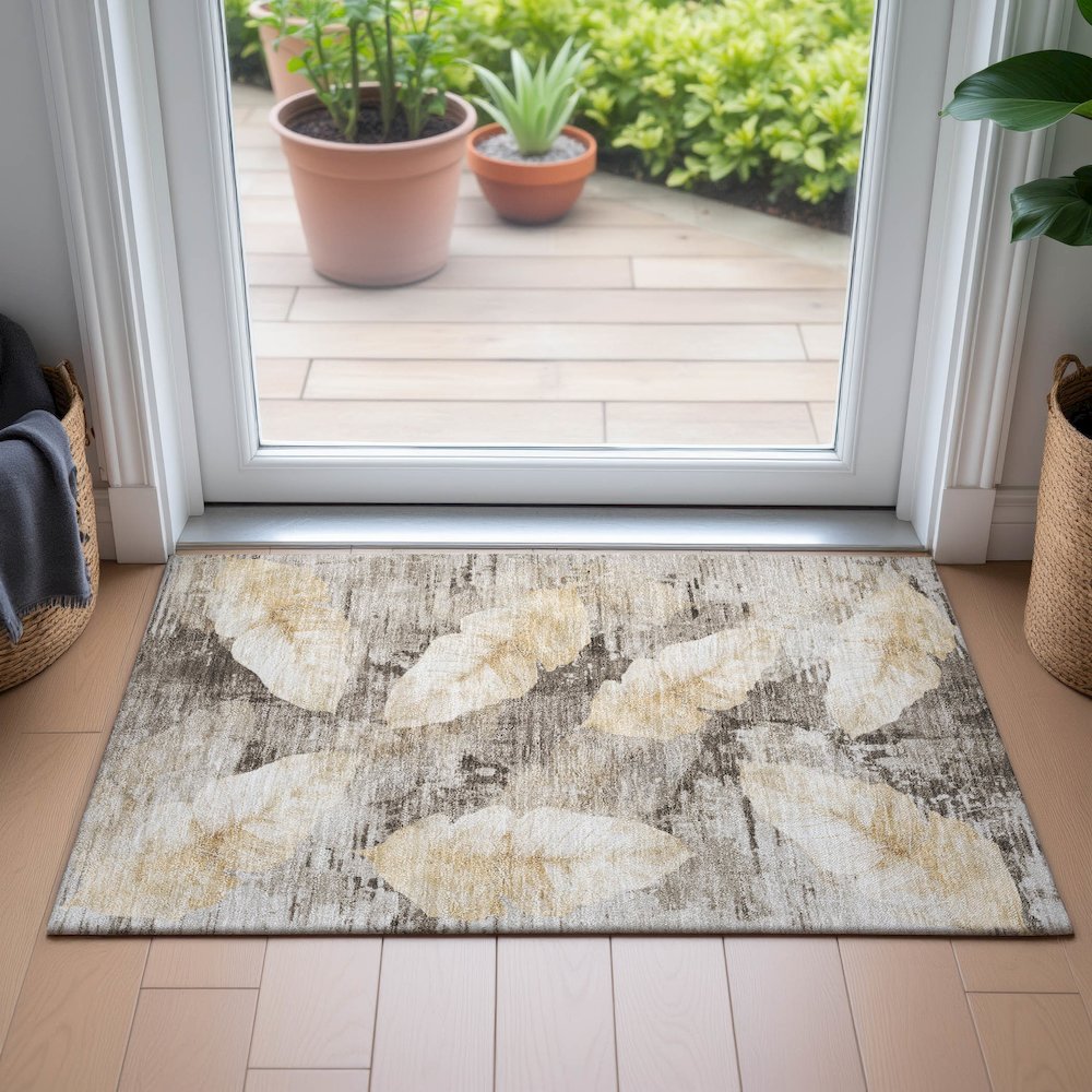 Machine Washable Indoor/Outdoor Chantille ACN2172 Brown 1'8" x 2'6" Rug. Picture 5