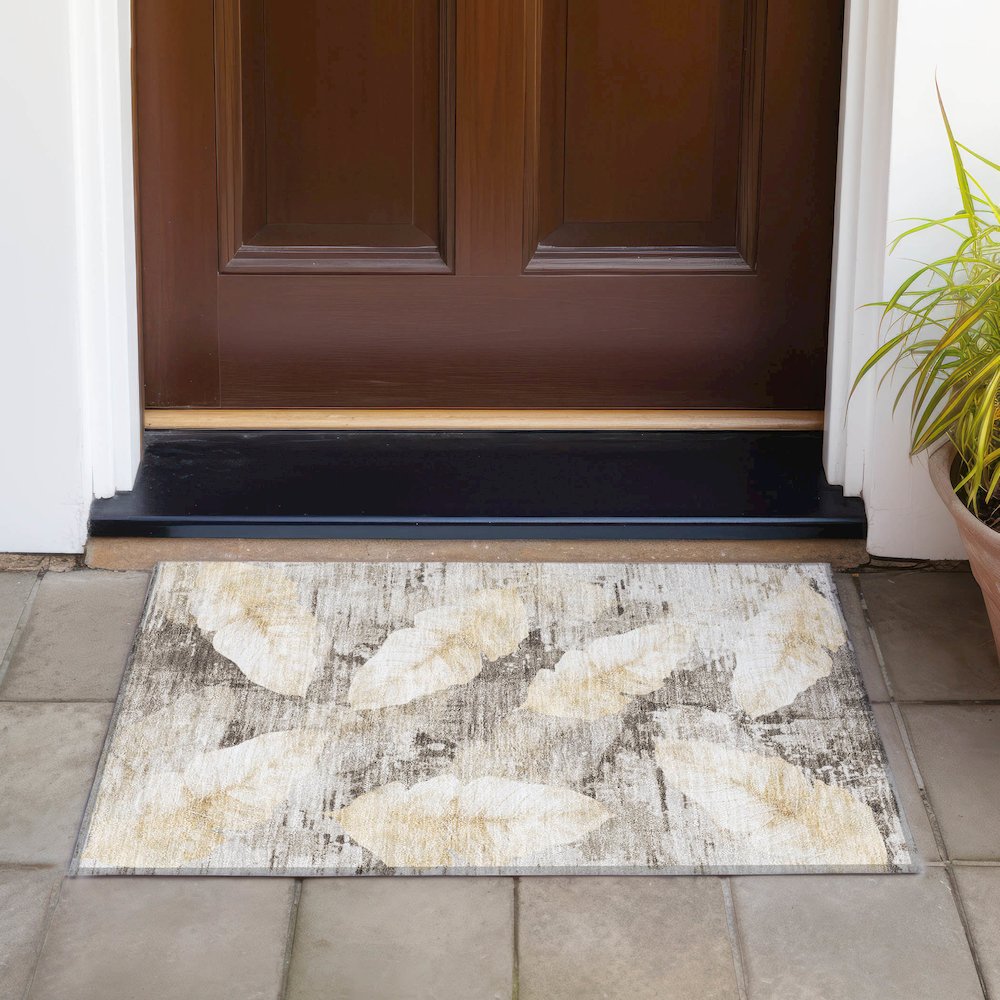 Machine Washable Indoor/Outdoor Chantille ACN2172 Brown 1'8" x 2'6" Rug. Picture 6