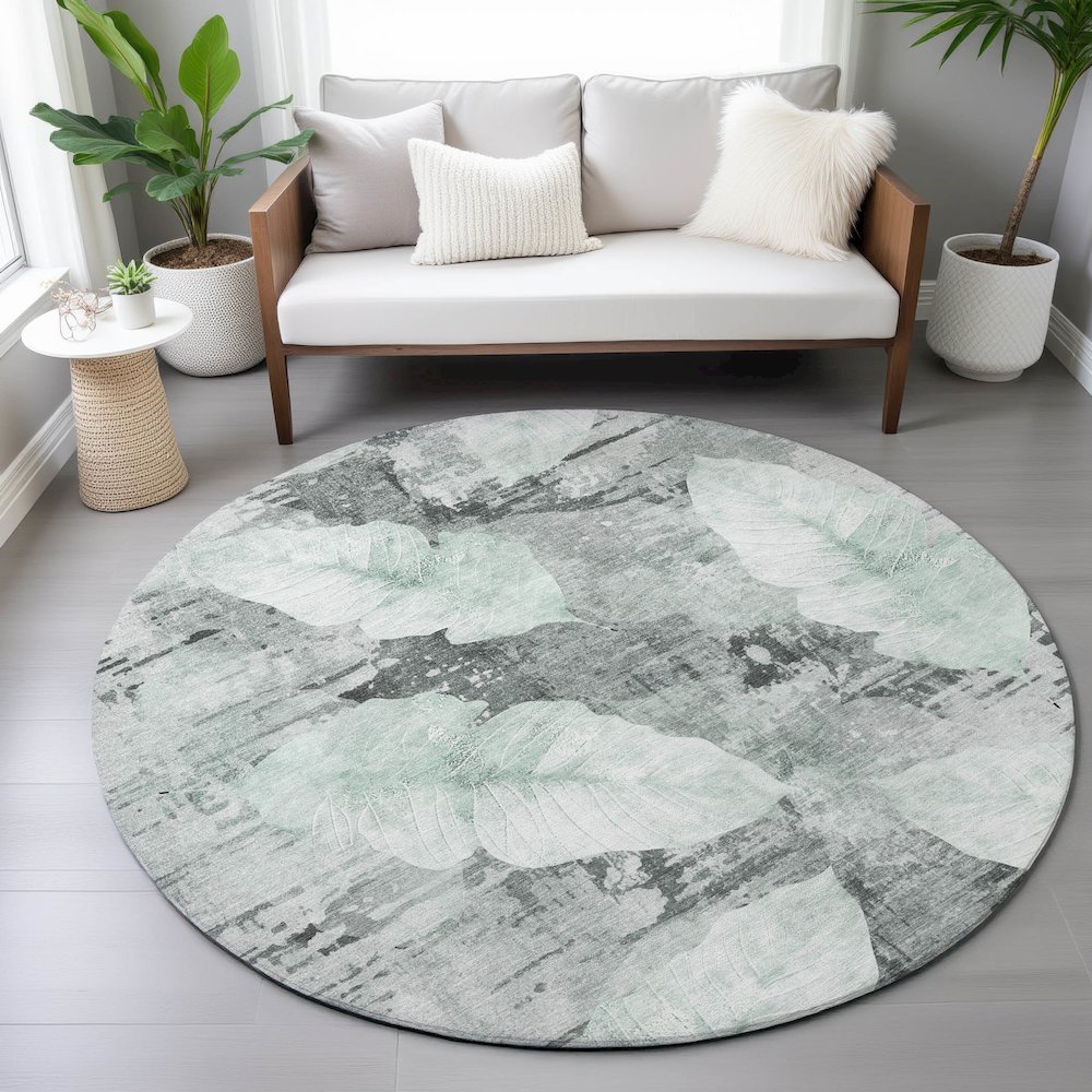 Machine Washable Indoor/Outdoor Chantille ACN2172 Teal 8' x 8' Round Rug. Picture 5