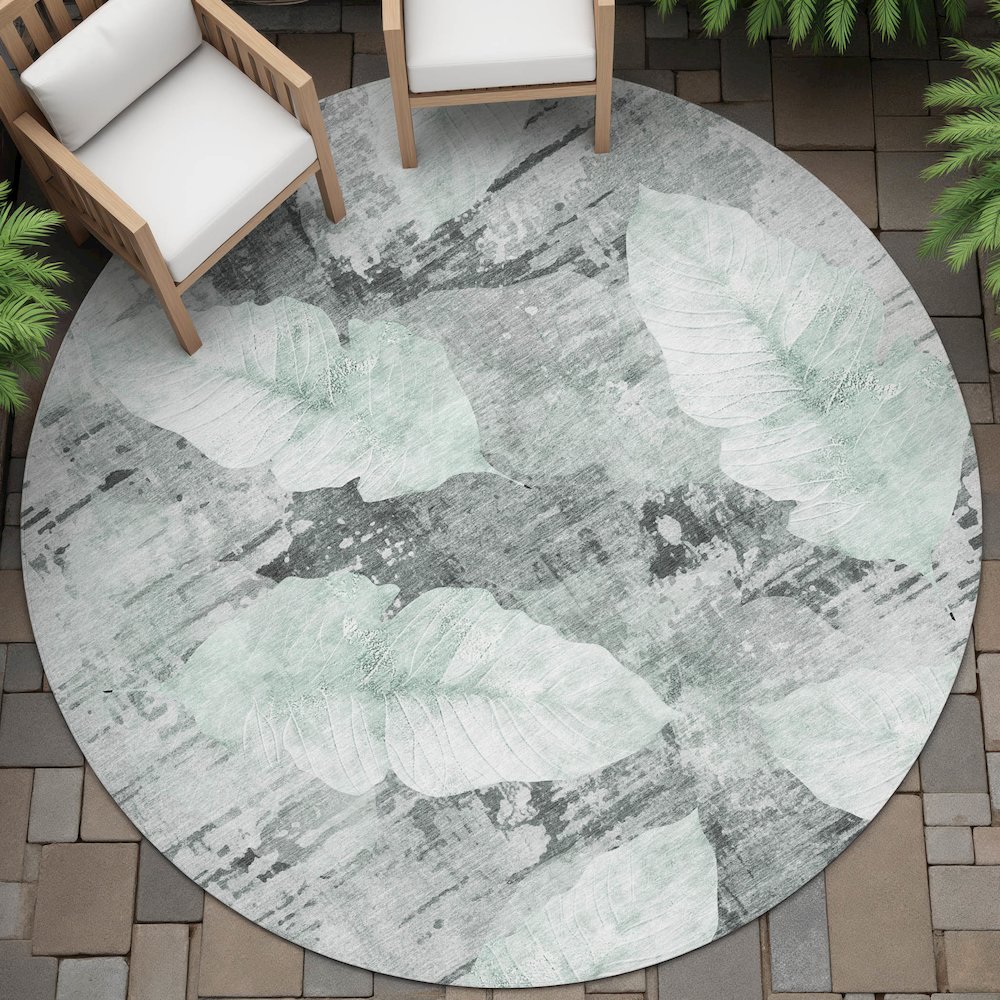 Machine Washable Indoor/Outdoor Chantille ACN2172 Teal 8' x 8' Round Rug. Picture 6