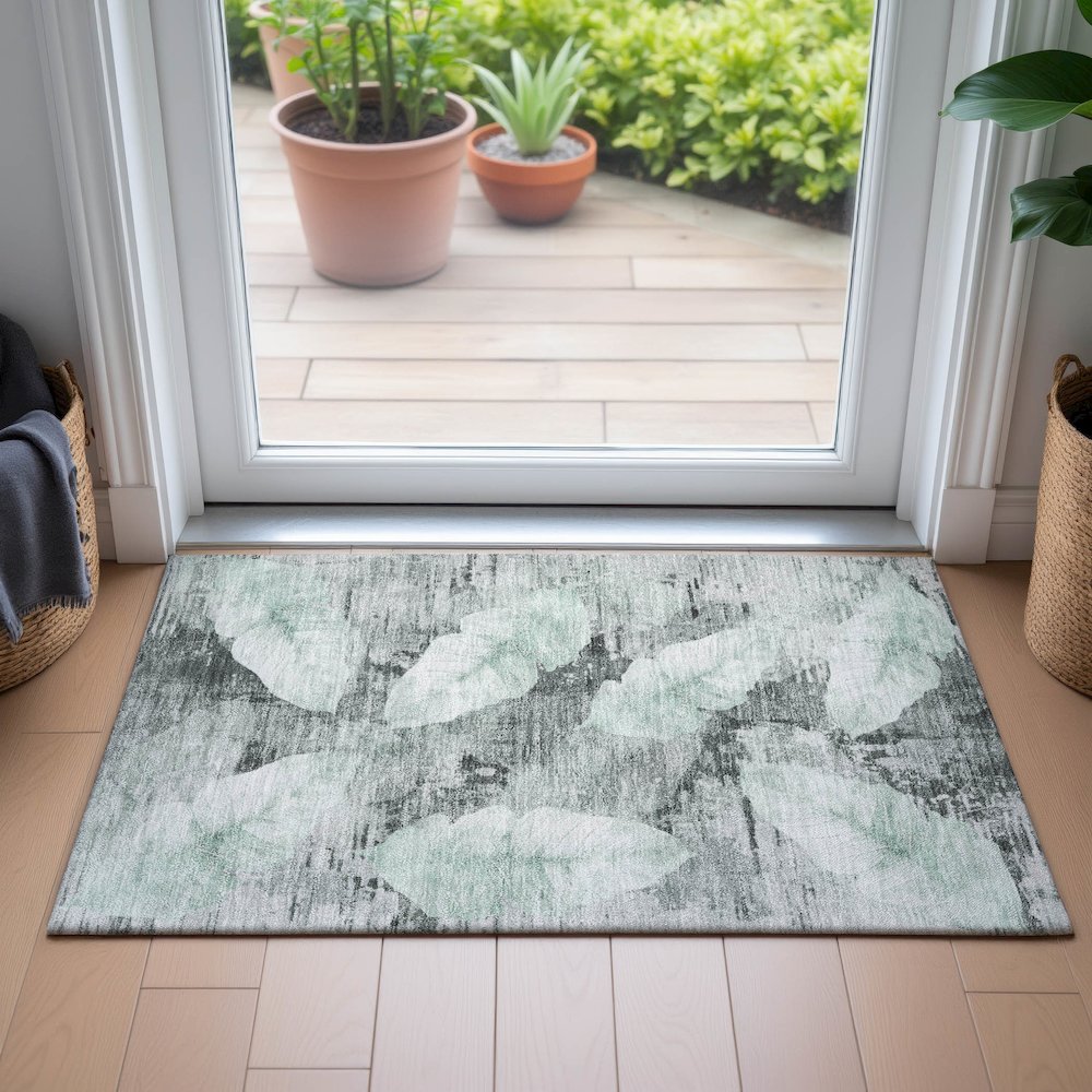 Machine Washable Indoor/Outdoor Chantille ACN2172 Teal 1'8" x 2'6" Rug. Picture 5