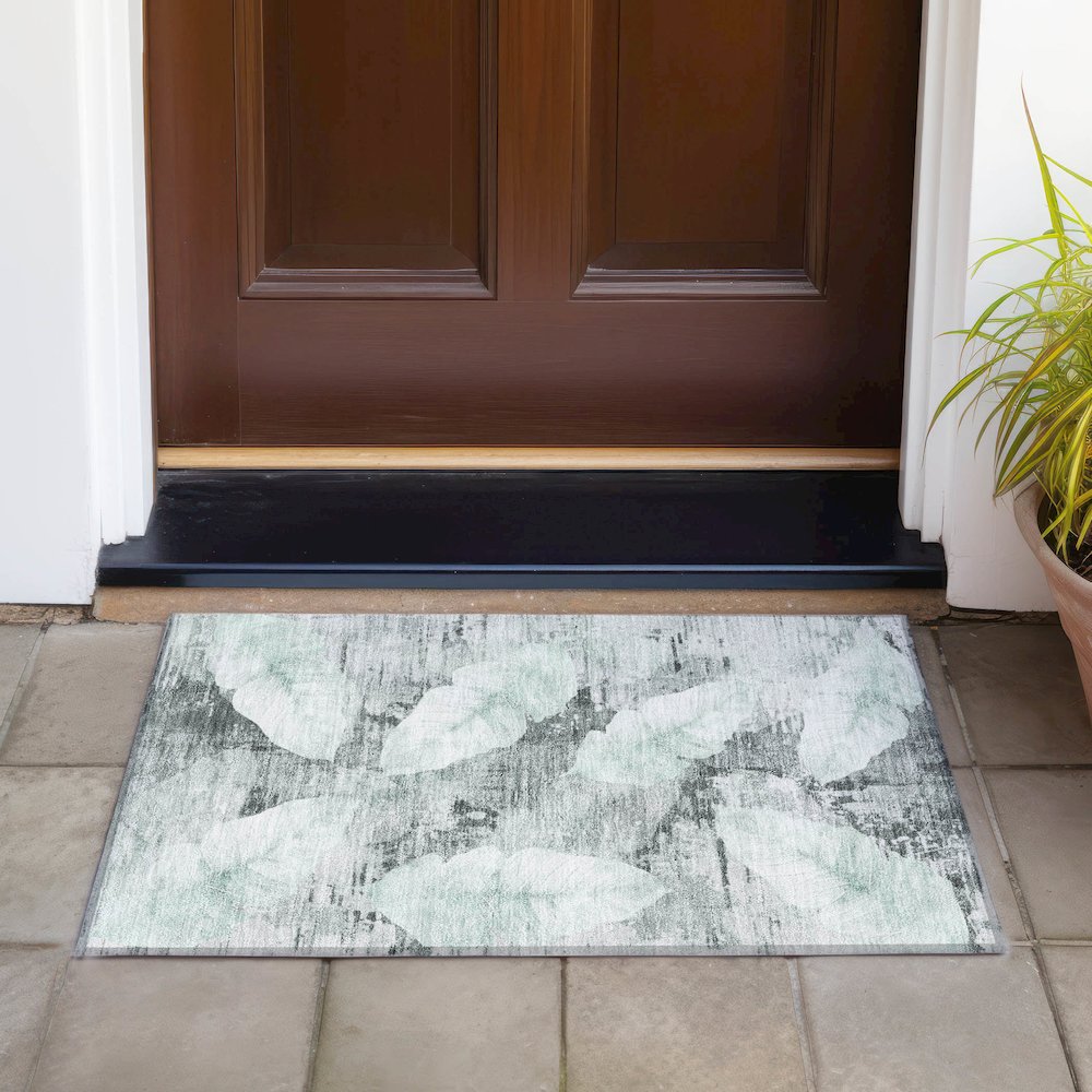 Machine Washable Indoor/Outdoor Chantille ACN2172 Teal 1'8" x 2'6" Rug. Picture 6