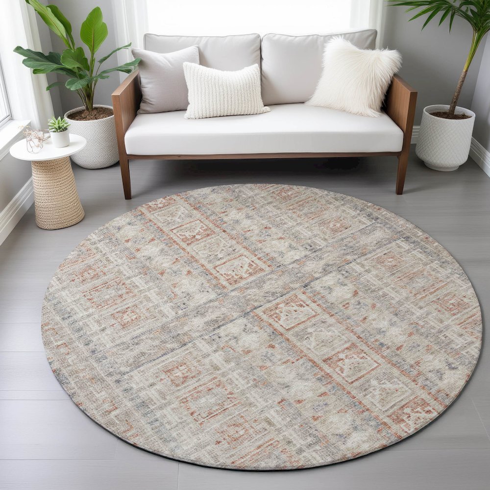 Machine Washable Indoor/Outdoor Chantille ACN2173 Beige 8' x 8' Round Rug. Picture 5
