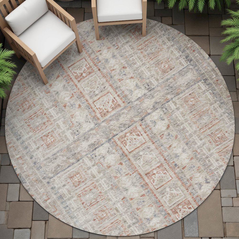 Machine Washable Indoor/Outdoor Chantille ACN2173 Beige 8' x 8' Round Rug. Picture 6