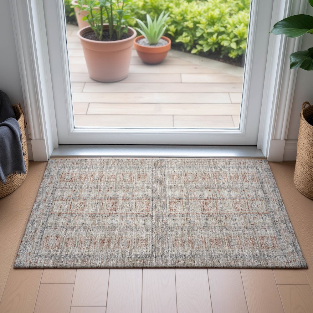Machine Washable Indoor/Outdoor Chantille ACN2173 Beige 1'8" x 2'6" Rug. Picture 5