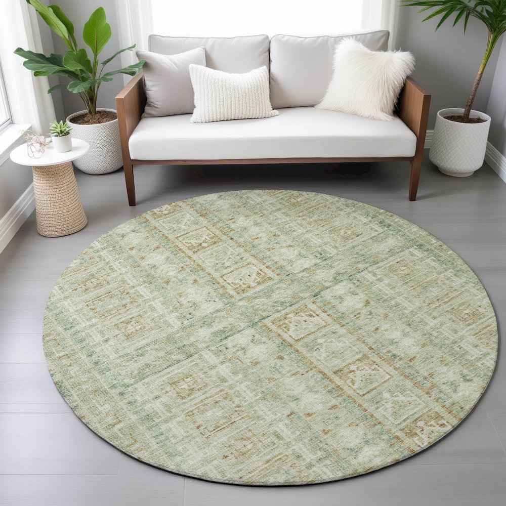 Machine Washable Indoor/Outdoor Chantille ACN2173 Green 8' x 8' Round Rug. Picture 5