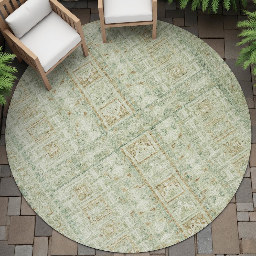 Machine Washable Indoor/Outdoor Chantille ACN2173 Green 8' x 8' Round Rug. Picture 6