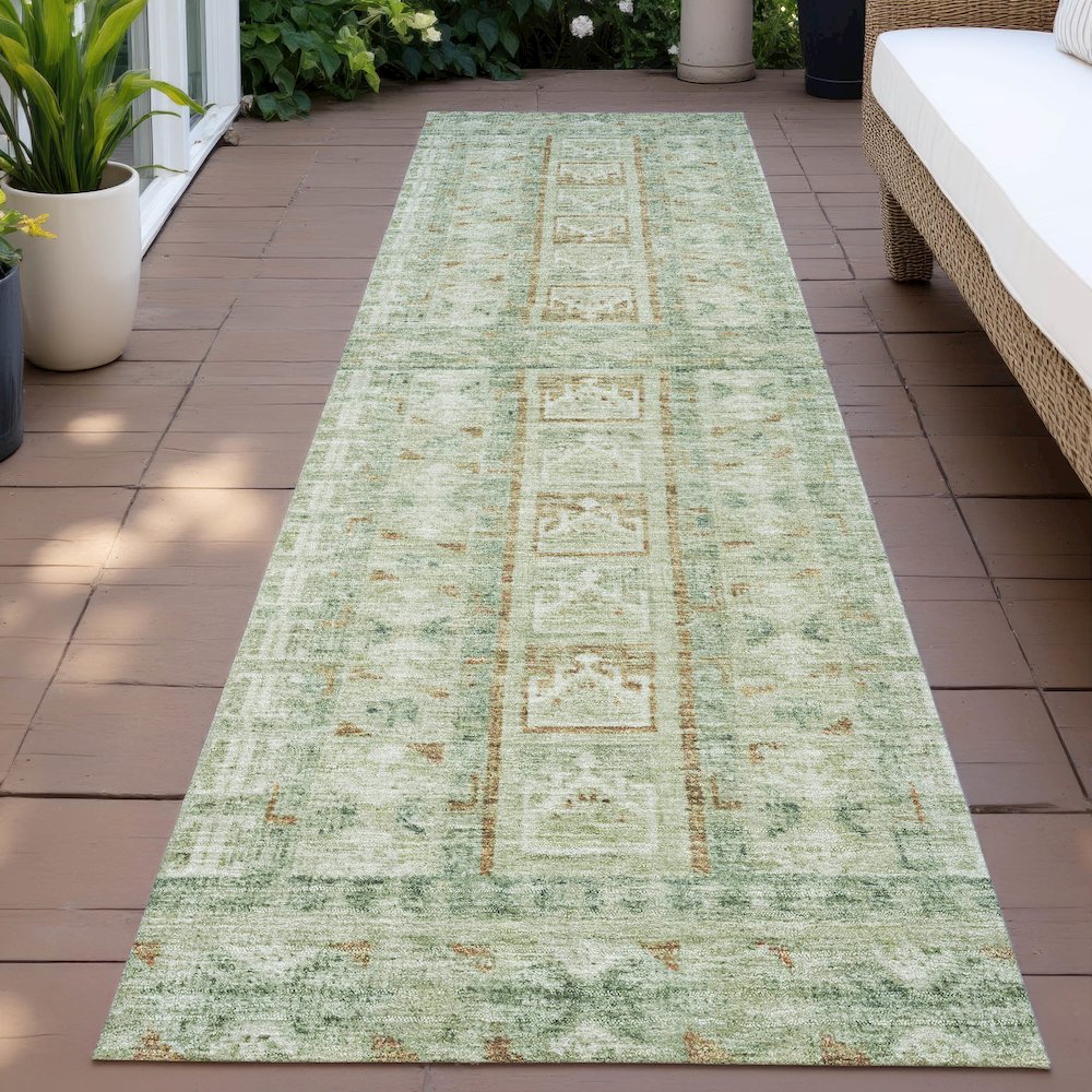 Machine Washable Indoor/Outdoor Chantille ACN2173 Green 2'3" x 7'6" Runner Rug. Picture 6