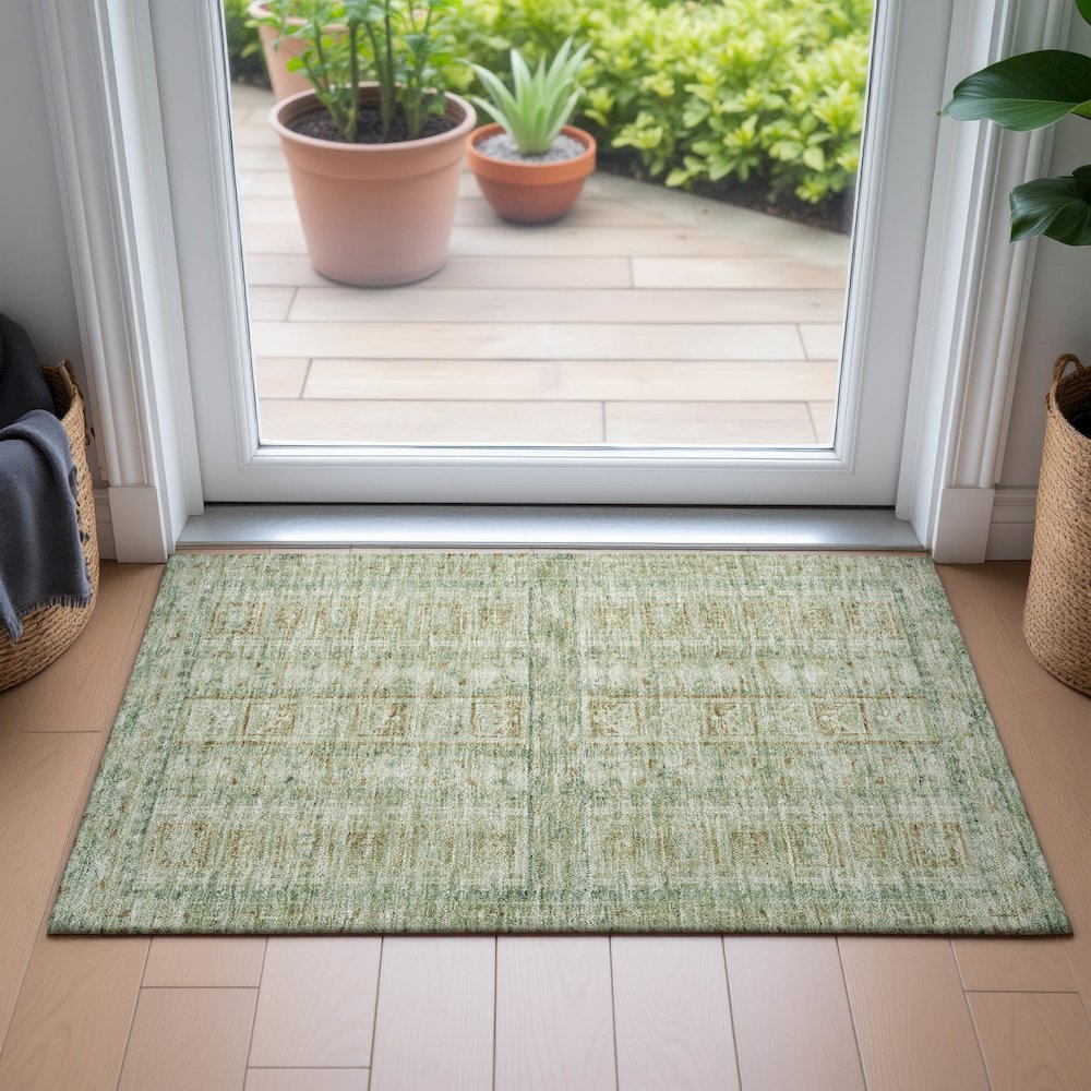 Machine Washable Indoor/Outdoor Chantille ACN2173 Green 1'8" x 2'6" Rug. Picture 5