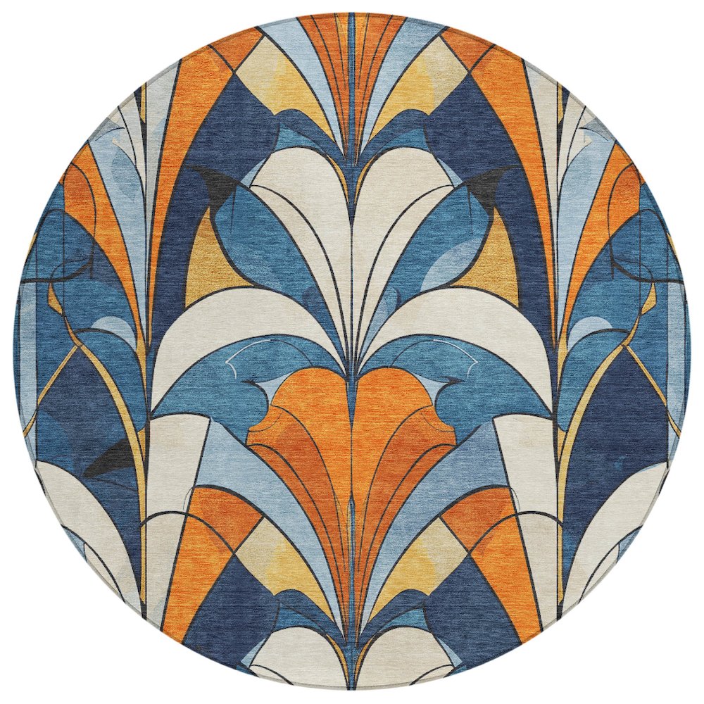 Machine Washable Indoor/Outdoor Chantille ACN2174 Blue 8' x 8' Round Rug. Picture 1