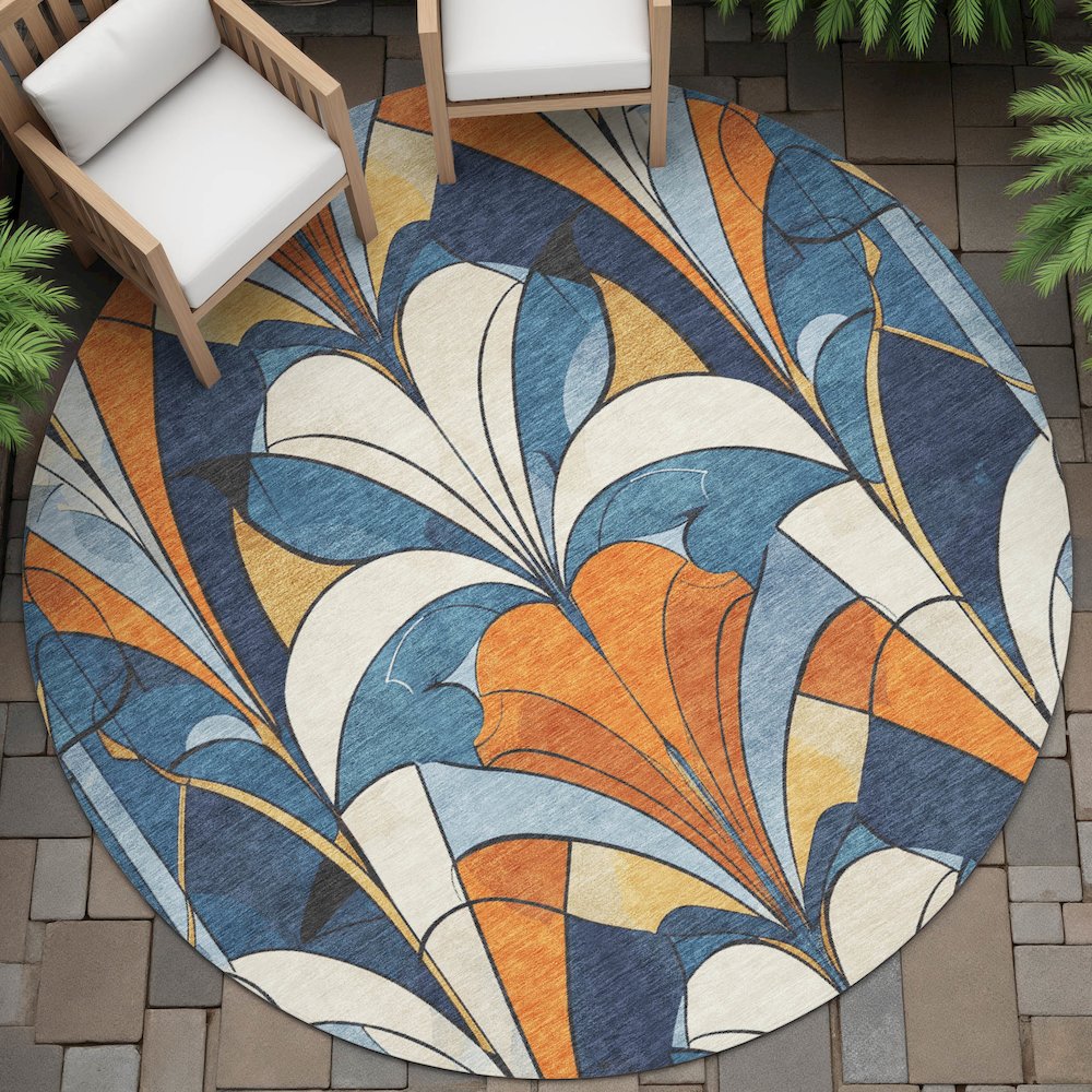 Machine Washable Indoor/Outdoor Chantille ACN2174 Blue 8' x 8' Round Rug. Picture 6