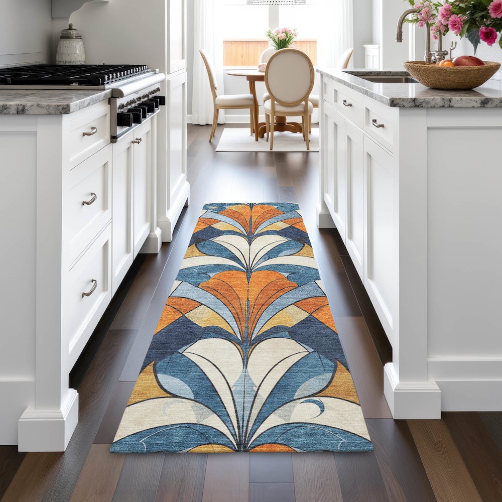 Machine Washable Indoor/Outdoor Chantille ACN2174 Blue 2'3" x 7'6" Runner Rug. Picture 5