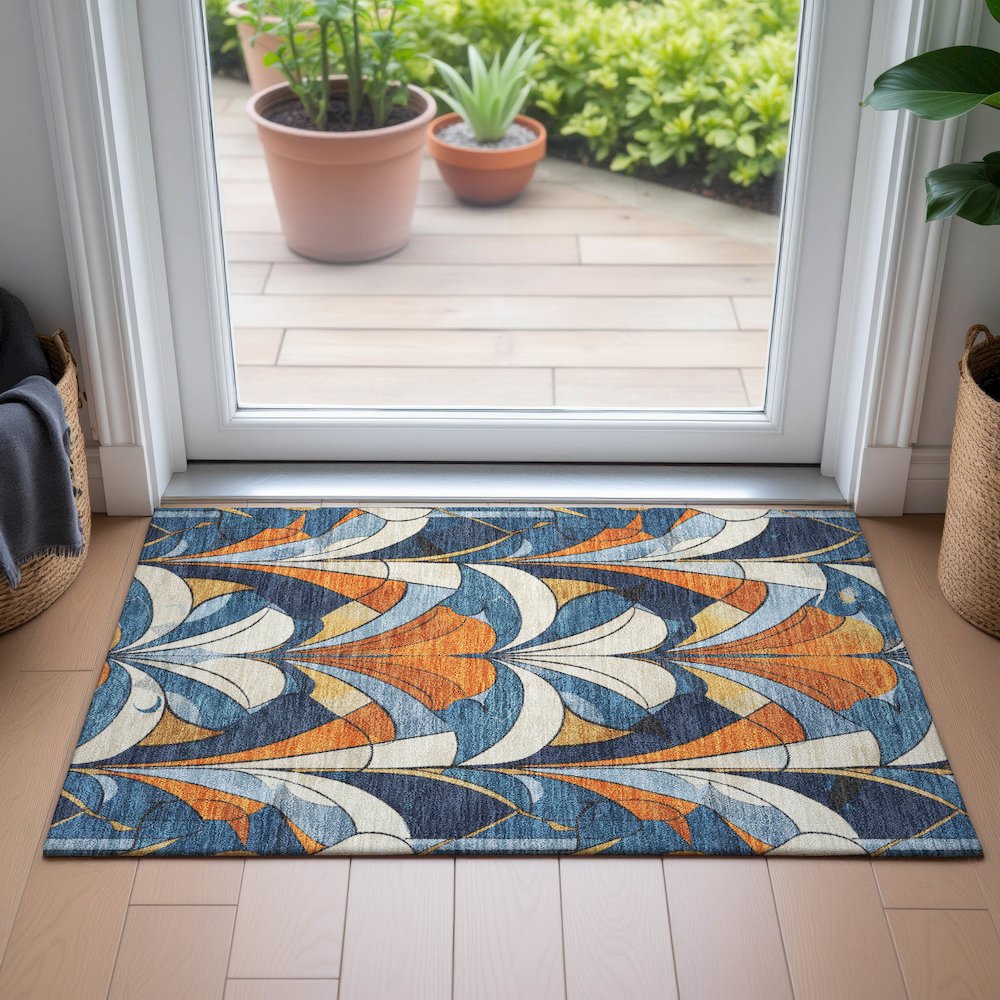 Machine Washable Indoor/Outdoor Chantille ACN2174 Blue 1'8" x 2'6" Rug. Picture 5