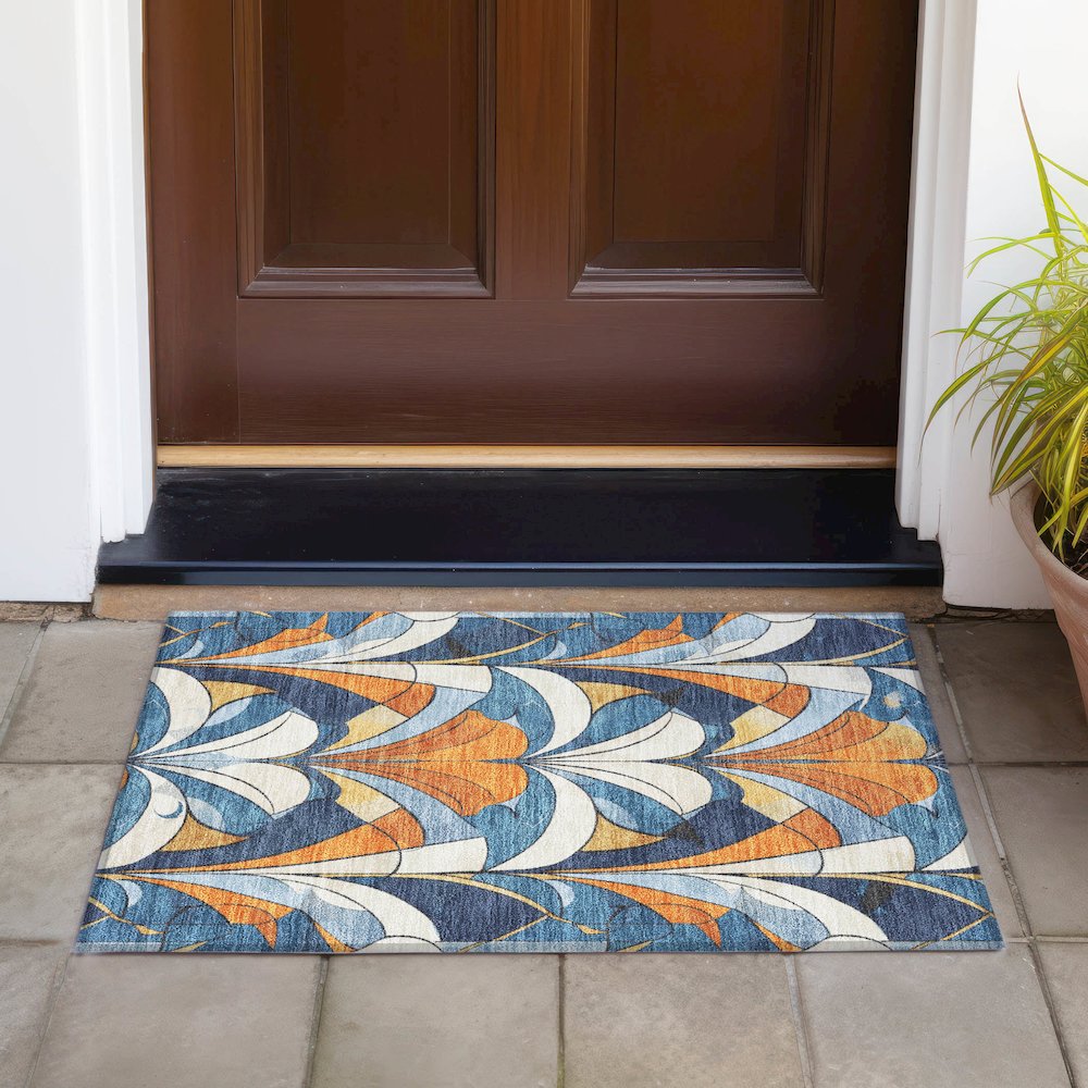 Machine Washable Indoor/Outdoor Chantille ACN2174 Blue 1'8" x 2'6" Rug. Picture 6